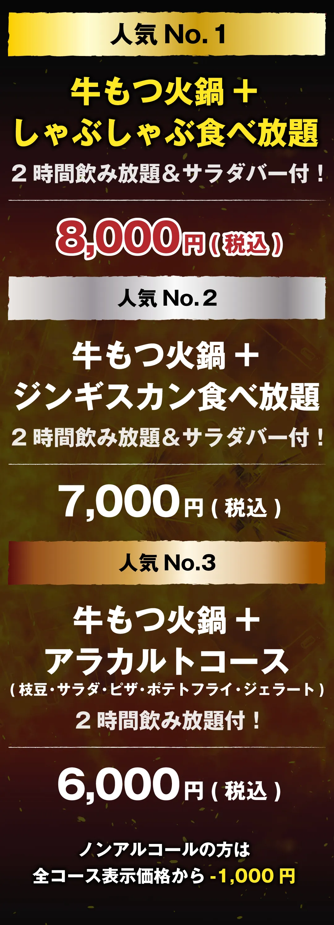 牛もつ鍋料金表